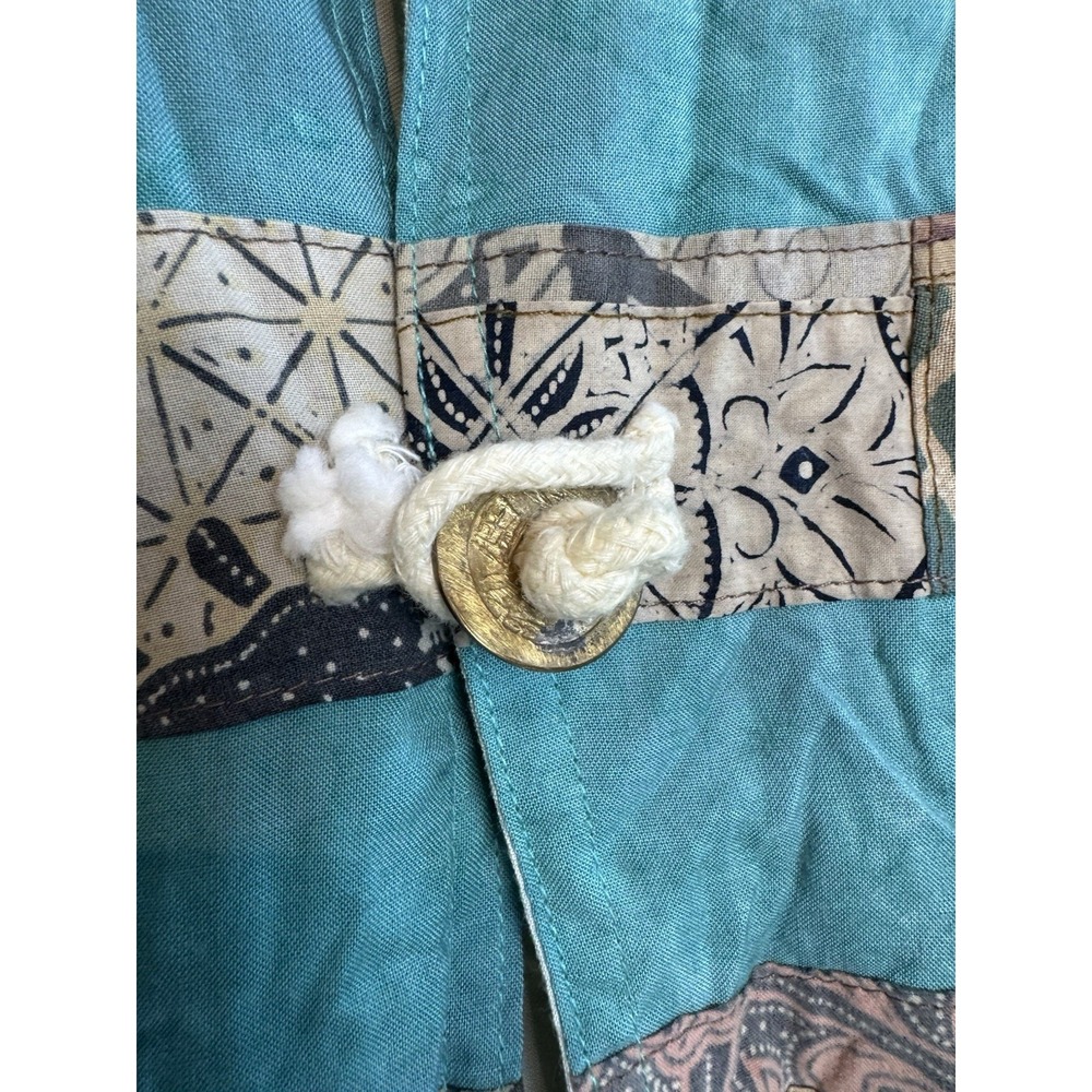 Nativewear Designs XL Jacket Patchwork Ribbon Gold Coins Boho Indonesia Teal Blu - Picture 2 of 8